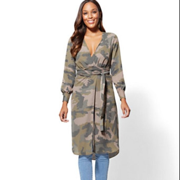 New York & Company Army Camouflage Shirt Dress XS - Picture 2 of 12